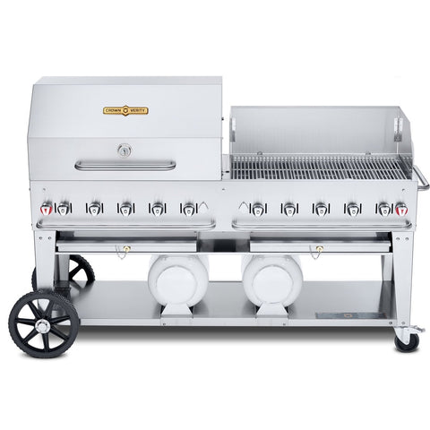Crown Verity CV-CCB-72RWP Club Series Mobile Propane Outdoor Grill with Roll Domes, Wind Guards & Horizontal Tanks