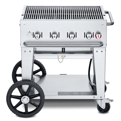 Crown Verity CV-MCB-30NG Mobile Outdoor Natural Gas Charbroiler Grill with Water Pan, 28 x 21 in Cooking Surface