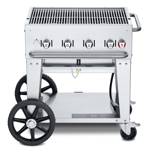 Crown Verity CV-MCB-30NG Mobile Outdoor Natural Gas Charbroiler Grill with Water Pan, 28 x 21 in Cooking Surface