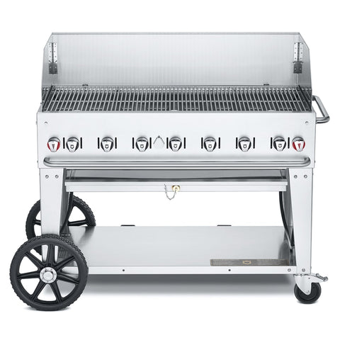 Crown Verity CV-MCB-48-SI-BULK-WGP Mobile Outdoor Charbroiler Grill with Wind Guards, LP Bulk Tank