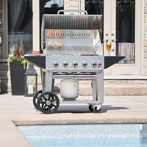 Crown Verity CV-MCB-48-SI 50/100-RDP 48 in Mobile Liquid Propane Grill with Roll Dome Package (50-100 lb Tank)