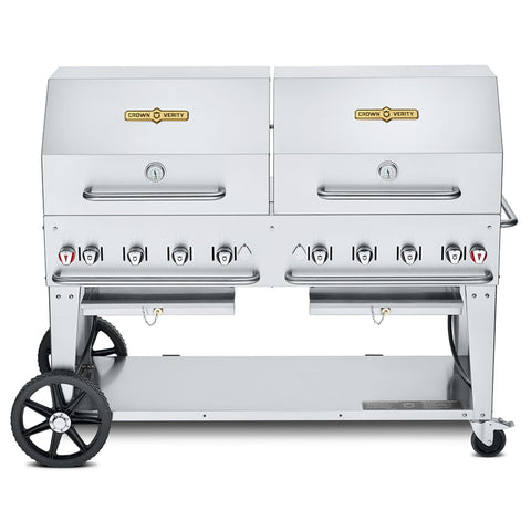 Crown Verity CV-MCB-60-SI-BULK-RDP Mobile Outdoor Charbroiler Grill with Double Roll Domes, Bulk LP