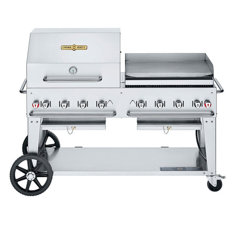 Crown Verity CV-MCB-60-SI-BULK-RGP 60 in Mobile Liquid Propane Outdoor Grill with Roll Dome and Griddle Package