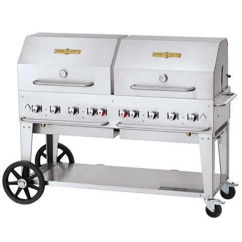 Crown Verity CV-MCB-60-SI50/100-RDP 60 in Mobile Outdoor Grill, Double Roll Dome Package, LP