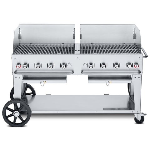 Crown Verity CV-MCB-60-SI50/100-WGP Mobile Outdoor Charbroiler Grill, LP, Wind Guards