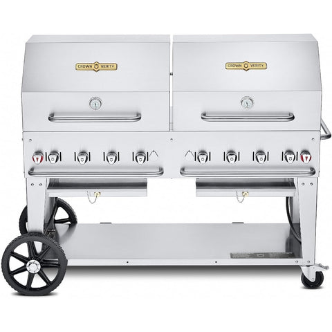Crown Verity CV-MCB-60RDP-LP 60 in Mobile Liquid Propane Outdoor Charbroiler with Roll Domes