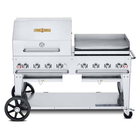 Crown Verity CV-MCB-60RGP 60 in Mobile Gas Grill with Roll Dome & Griddle Package