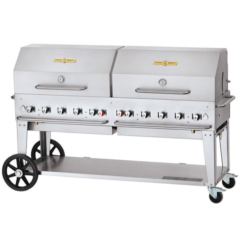 Crown Verity CV-MCB-72-SI-BULK-RDP 72" Mobile Outdoor Liquid Propane Grill with Roll Dome Package