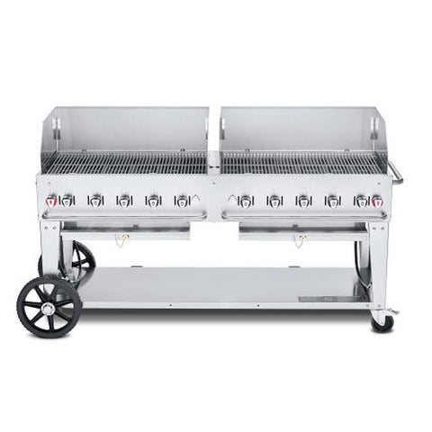 Crown Verity CV-MCB-72-SI-BULK-WGP 72 in Mobile Liquid Propane Outdoor Grill with Wind Guards (Bulk Tank)