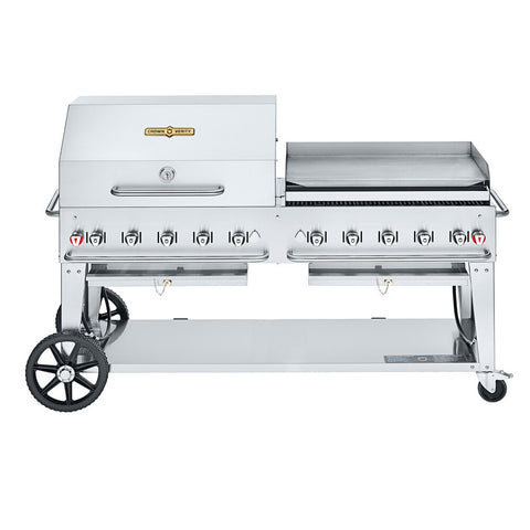Crown Verity CV-MCB-72RGP-NG 72 in Mobile Natural Gas Outdoor Grill with Roll Dome and Griddle Package