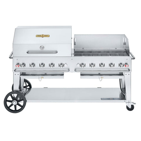 Crown Verity CV-MCB-72RWP-NG 72 in Mobile Outdoor Natural Gas Grill with Roll Dome and Wind Guard