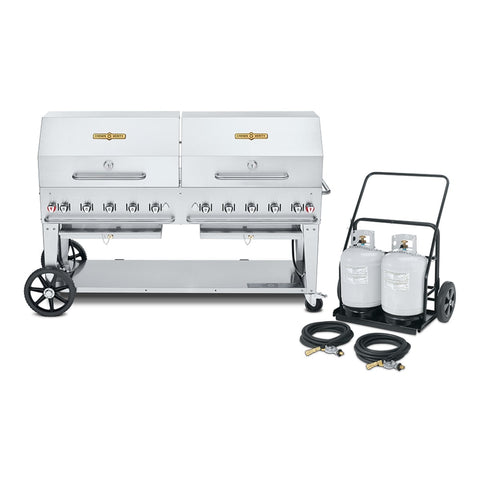 Crown Verity CV-MCC-72RDP Mobile Outdoor Propane Cart Grill with Roll Domes and Tank Cart