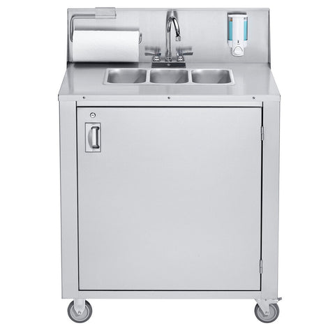 Crown Verity CV-PHS-3C Triple Bowl Cold Water Portable Hand Sink Cart