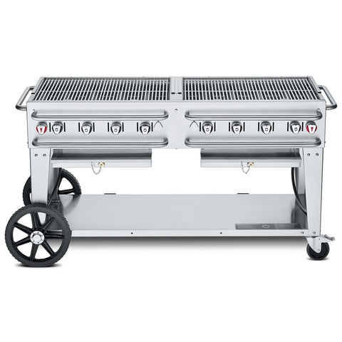 Crown Verity CV-RCB-60-SI 50/100 Pro Series Mobile LP Gas Outdoor Grill with Undershelf, 8 Burners