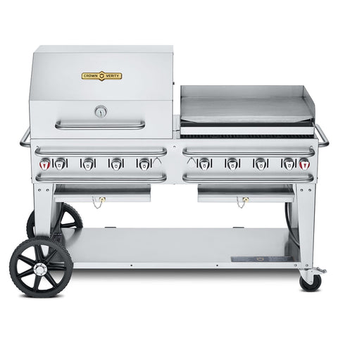 Crown Verity CV-RCB-60RGP-SI50/100 Pro Series Mobile LP Outdoor Grill with Roll Dome & Griddle Package