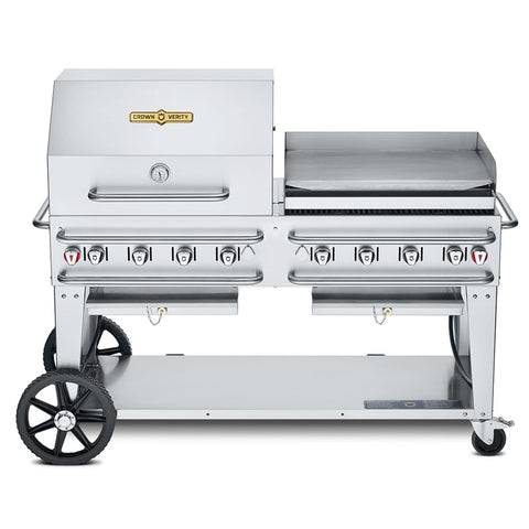 Crown Verity CV-RCB-60RGP Pro Series Mobile Liquid Propane Outdoor Rental Grill with Roll Dome and Griddle Package