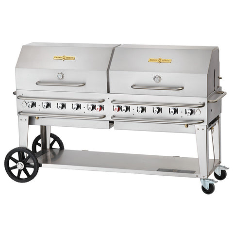 Crown Verity CV-RCB-72RDP-SI50/100 Pro Series 72 Inch Outdoor Rental Grill with Double Roll Domes (50-100 lb Propane Tank)