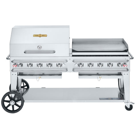 Crown Verity CV-RCB-72RGP-SI-BULK Pro Series 72 in Outdoor Rental Grill with Roll Dome and Griddle (LP, Bulk Tank)