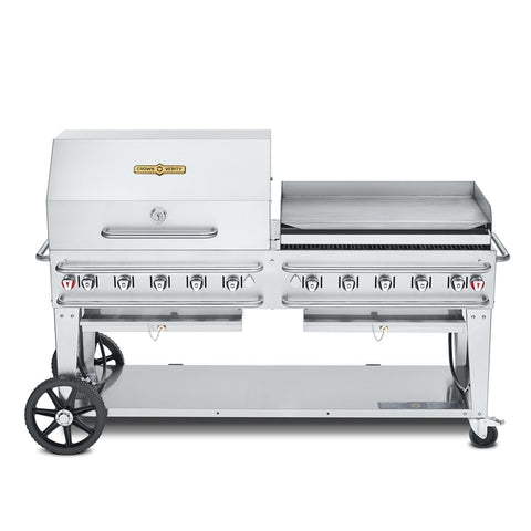 Crown Verity CV-RCB-72RGP-SI50/100 Pro Series Mobile LP Grill with Roll Dome and Griddle Package