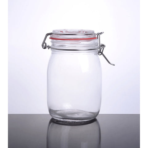 Enhanced Glassware CW-11200F 42-1/2 oz Glass Storage Jar with Lock N Seal Cover