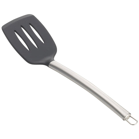 Tablecraft Products CW402 14" Slotted Serving Spatula with Black Silicone Head and Stainless Steel Handle