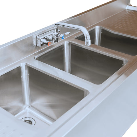 Enhanced SS & Equipment E-BAR3B72-LR 72" 3-Bowl Under Bar Sink with Right/Left Drainboards