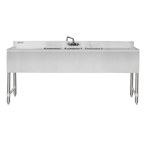 Enhanced SS & Equipment E-BAR3B72-LR 72" 3-Bowl Under Bar Sink with Right/Left Drainboards