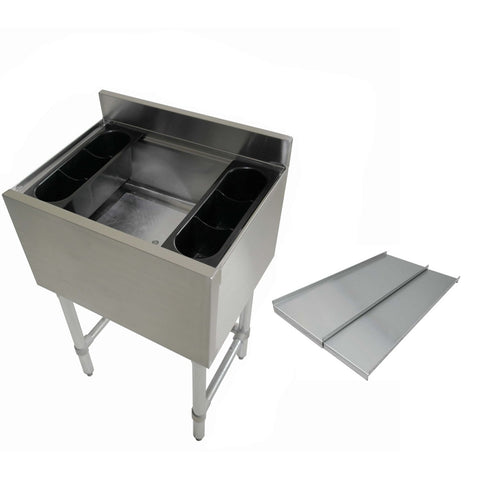 Enhanced SS & Equipment E-IB183012 Under Bar Ice Bin 18-1/2" x 30" x 30"H with 3" Backsplash and Bottle Holders