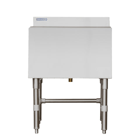Enhanced SS & Equipment E-IB213012 Under Bar Ice Bin 21"x30"x30"H with 3" Backsplash, SS Legs and Bottle Holders