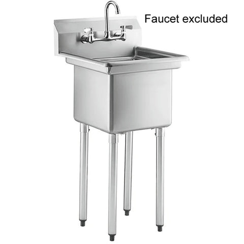 Enhanced Stainless Steel E-S1C182414-316 Single-Compartment Sink, 18x24x14 Tub, No Drainboard, 16 Gauge, SS Legs