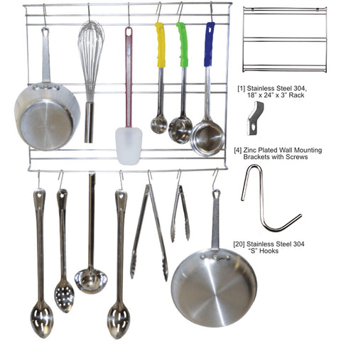 Enhanced Wire Shelving E-WMUTRK-1824 Stainless Steel 304 Wall Mounted Utensil Rack