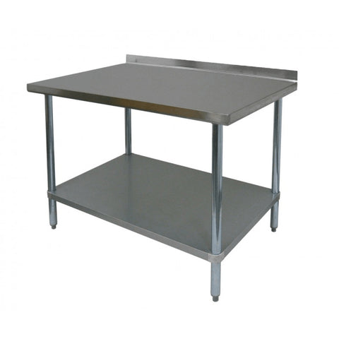 Enhanced SS & Equipment E-WTG-2424-2R-418 24"D x 24"W Stainless Steel Work Table with Galvanized Undershelf and 2" Backsplash