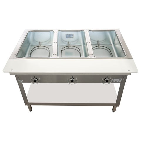 Duke Manufacturing E303 120/1 3-Well Electric Steam Table Hot Food Table with Cutting Board, 120V