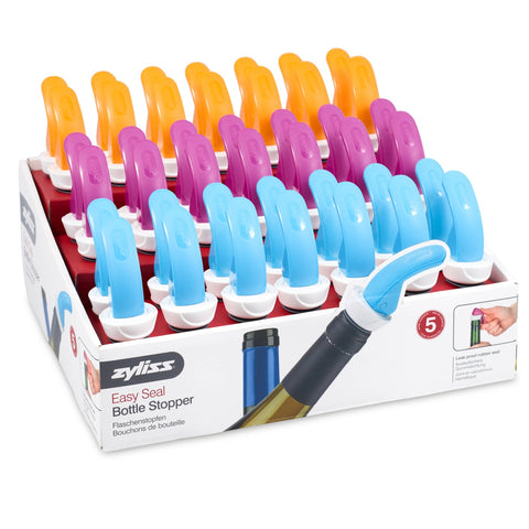 Zyliss E990042U Easy Seal Bottle Stopper CDU - Assorted Colors (Blue, Orange, Purple)