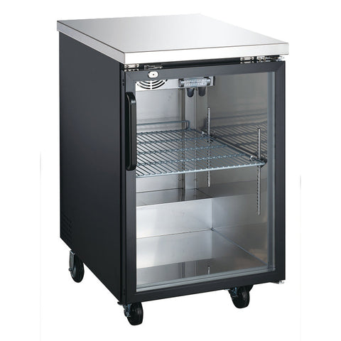 Enhanced Refrigeration EBB-1G-HC Back Bar Cooler - 27" Deep, Single Glass Door, Black Exterior with Stainless Steel Top