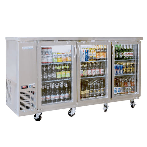 Enhanced Refrigeration EBB-24-72GSS-HC 72" Back Bar Cooler with 3 Glass Doors, Stainless Steel