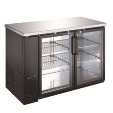 Enhanced Refrigeration EBB-2G-HC Enhanced Back Bar Cooler, 58" Wide, 2 Glass Doors, Black Exterior with Stainless Steel Top