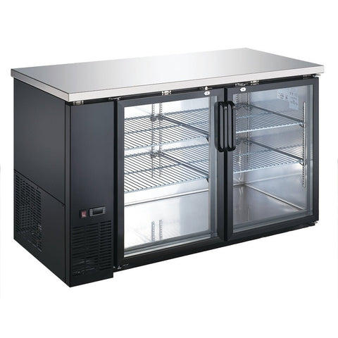 Enhanced Refrigeration EBB-2G-HC Enhanced Back Bar Cooler, 58" Wide, 2 Glass Doors, Black Exterior with Stainless Steel Top