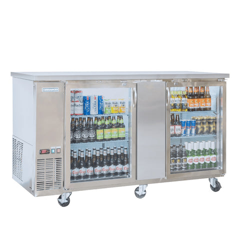 Enhanced Refrigeration EBB-3G-HC Back Bar Cooler 27" D, Black Exterior, Stainless Steel Top, 2-Glass Doors