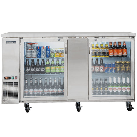 Enhanced Refrigeration EBB-3G-SS-HC Back Bar Cooler, 27" D, Stainless Steel Exterior, 2 Glass Doors