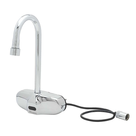 T&S Brass EC-3105 ChekPoint Wall Mount Electronic Sensor Faucet, 4" Centers, Gooseneck Spout, Chrome-Plated Brass