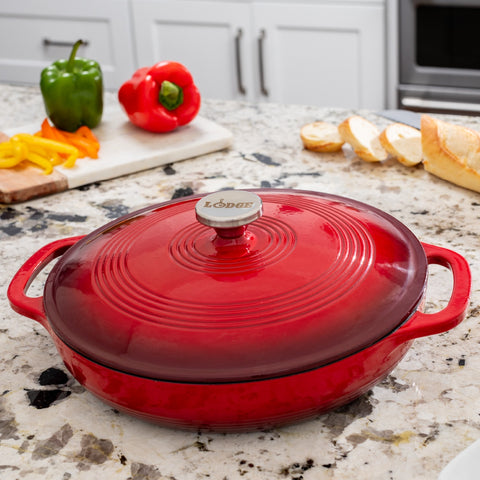 Lodge EC3CC43 3.6 Qt. Island Spice Red Enameled Cast Iron Casserole with Cover