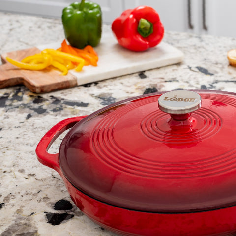 Lodge EC3CC43 3.6 Qt. Island Spice Red Enameled Cast Iron Casserole with Cover