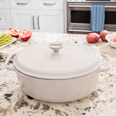 Lodge Manufacturing EC7OD13 7 Quart Essential Enamel Oval Dutch Oven, Oyster White