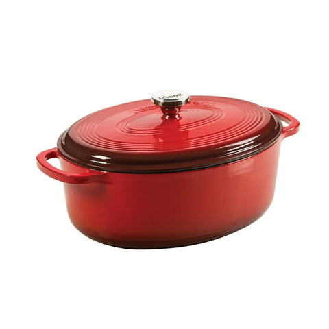 Lodge Manufacturing EC7OD43 7 Quart Red Enameled Cast Iron Oval Dutch Oven