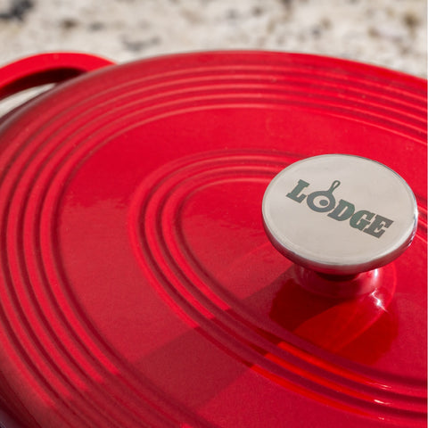 Lodge Manufacturing EC7OD43 7 Quart Red Enameled Cast Iron Oval Dutch Oven