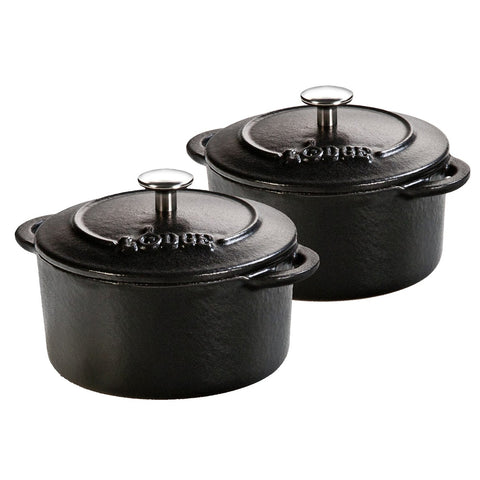 Lodge Manufacturing ECMCR11 10 oz Mini Round Enameled Cast Iron Cocotte, Matte Black, Set of 2