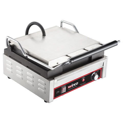 Winco EPG-1C Single Panini Grill with 14 x 12 Ribbed Cast Iron Plates