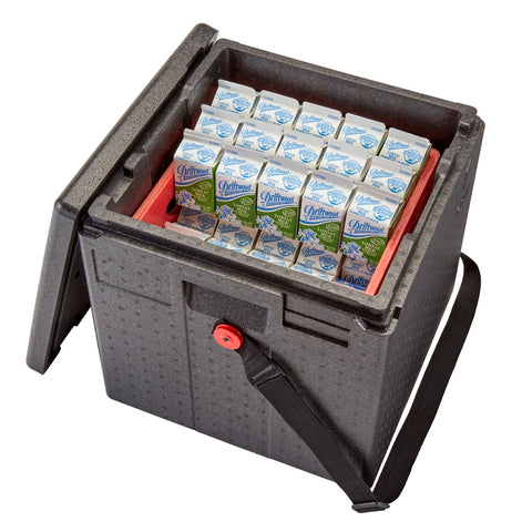 Cambro EPPMBWSTSW110 Cam GoBox Insulated Milk Crate Carrier with Strap (Black)