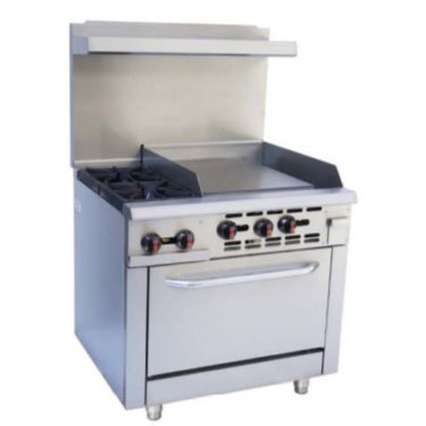 Enhanced Gas Equipment ER-2-24G Enhanced 36" Gas Range with 2 Open Burners and 24" Grill